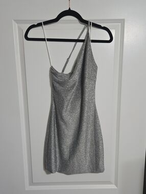 Princess Polly Silver One-Shoulder Glitter Mini Dress